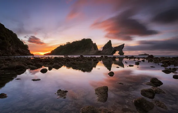 Picture sea, sunset, rocks