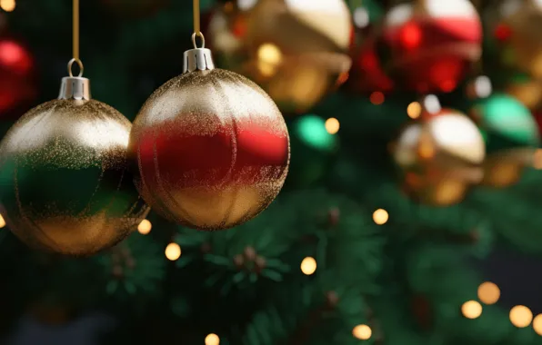 Balls, red, green, Christmas, New year, Christmas decorations, AI art, neural network