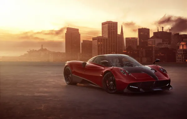 Sunset, the evening, supercar, Pagani, To huayr