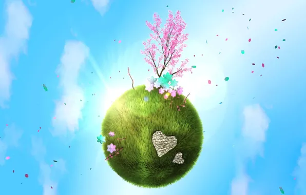 Picture love, planet, spring, green, tree