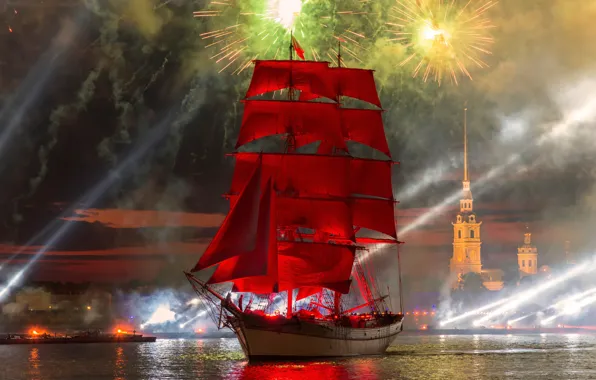 Picture sunset, salute, Saint Petersburg, Scarlet sails, 2015