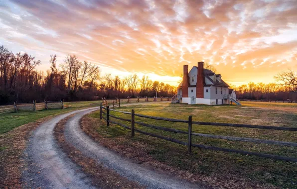 Road, sunset, the fence, home