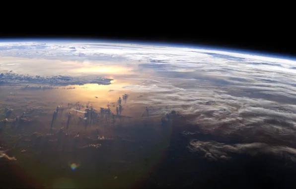 Water, clouds, the atmosphere, Earth