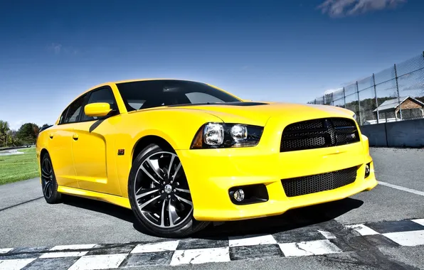 Picture the sky, yellow, muscle car, Dodge, dodge, muscle car, charger, srt8