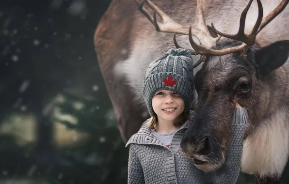 Hat, deer, friendship, girl, jacket, friends