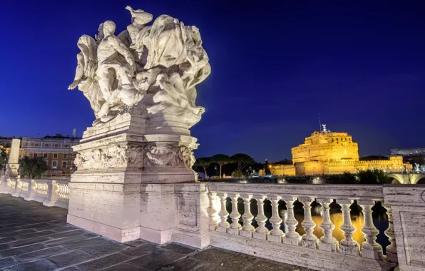 Rome, Italy, Castel Sant'angelo, the bridge of Vittorio Emanuele II