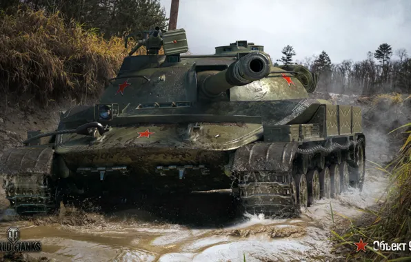 Picture road, forest, water, dirt, tank, Soviet, average, World of Tanks