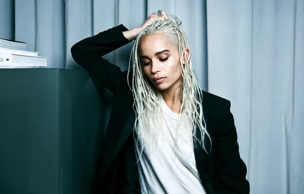 Portrait, actress, hairstyle, blonde, jacket, Zoe Kravitz, Zoe Kravitz