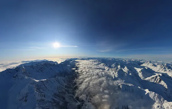 Picture the sky, clouds, The sun, Alps