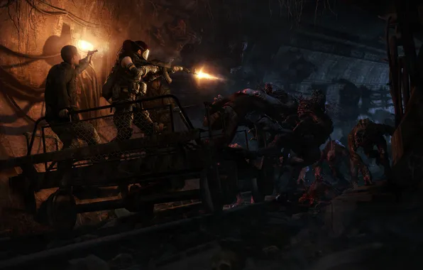 Picture chase, the tunnel, monsters, metro 2033, subway, trolley