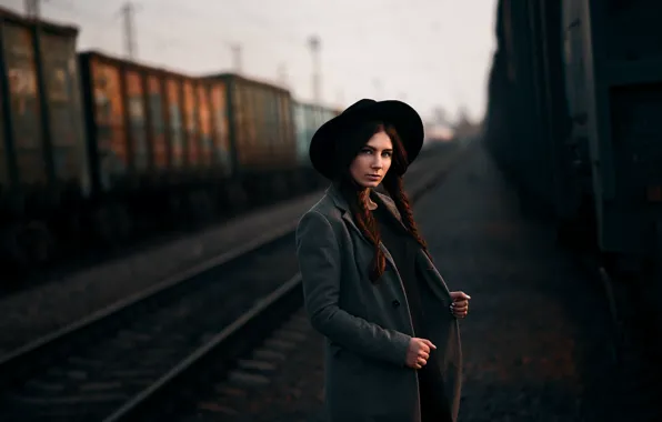 Picture look, girl, the way, face, model, portrait, hat, cars