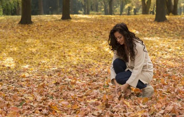 Picture autumn, leaves, girl