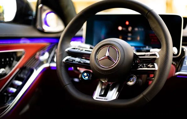 Mercedes-Benz, Mercedes, logo, AMG, S-Class, S-Class, steering wheel, Mercedes-AMG