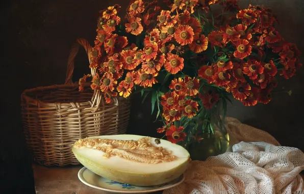 Bouquet, still life, melon
