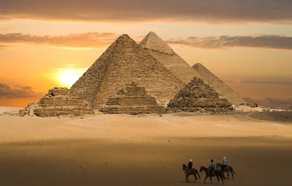 Sunset, Egypt, pyramid, huge