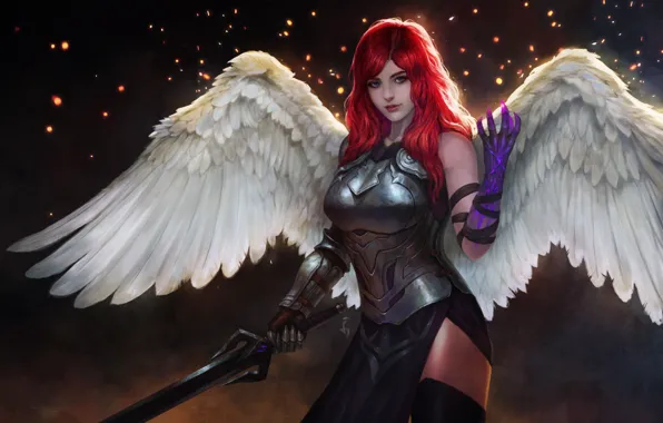Girl, Armor, Angel, Girl, Sword, Wings, Fantasy, Art