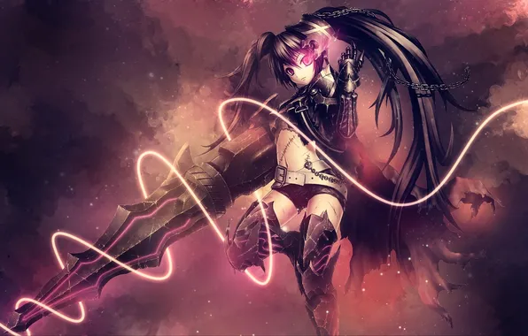 Girl, weapons, armor, black rock shooter, scars
