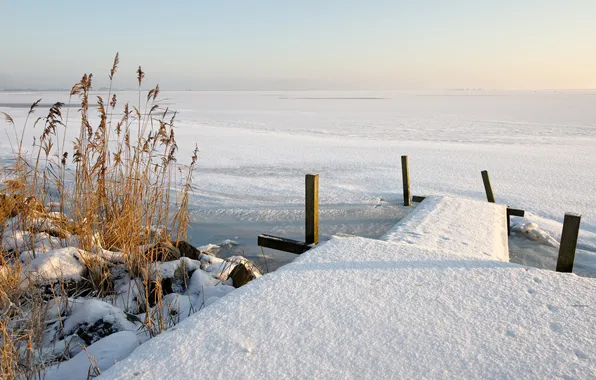 Picture winter, snow, landscape, lake