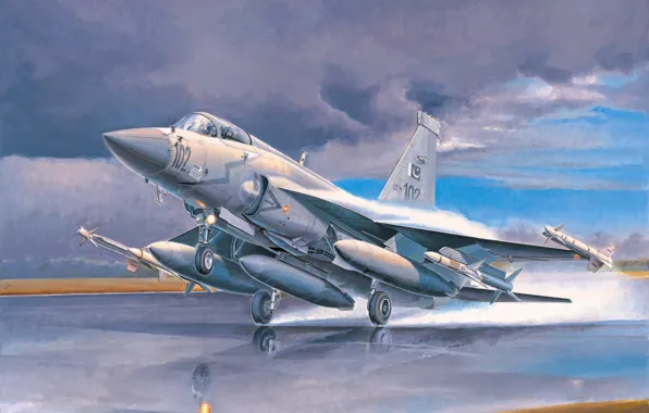 Picture jet, aviation, painting, airplane, Chinese FC-1 Prototype, war, art