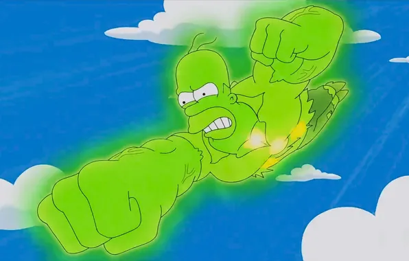 Picture Green, Homer Simpson, Cartoon, Fly, Radiation
