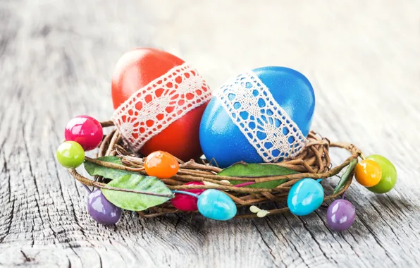 Eggs, colorful, Easter, happy, wood, Easter, eggs, decoration