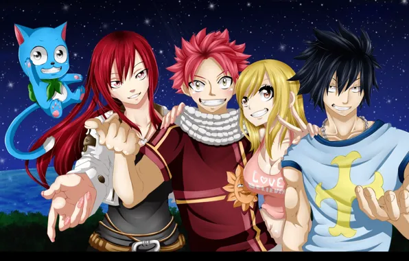 Picture girls, guys, anime, art, wizards, Happy, Fairy Tail, Ezra Scarlet