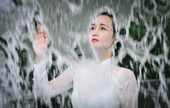 Picture water, girl, face, hand, Asian