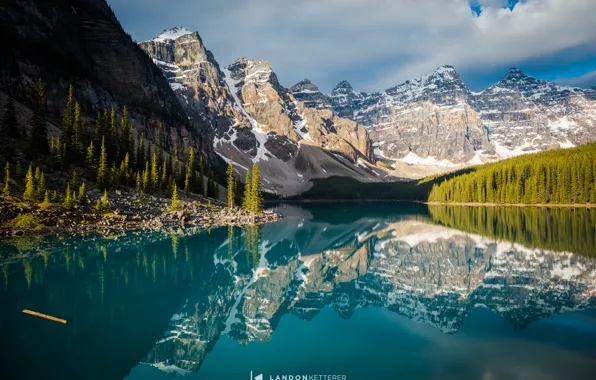 Forest, mountains, lake, Canada