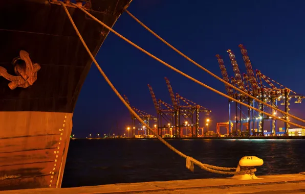 Lights, ship, crane, port, South Africa, Cape town