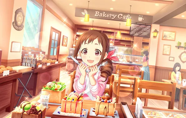 Food, tables, girl, cafe