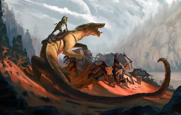The wreckage, mountains, planet, being, Sand Dragon