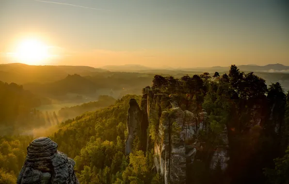 Landscape, sunset, mountains, nature