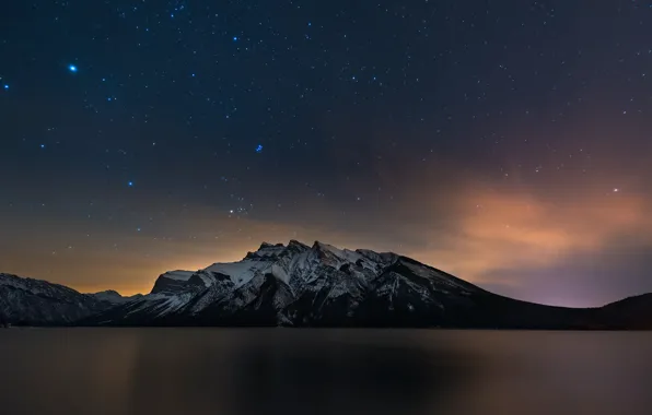 Picture night, mountain, lake, stars, canada, alberta, banff