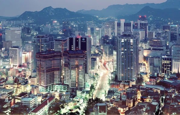 Picture mountains, Tokyo, Japan, megapolis, evening lights