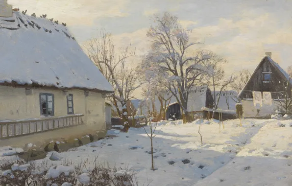 Picture 1923, Danish painter, Peter Merk Of Menstad, Peder Mørk Mønsted, Danish realist painter, Winter in …