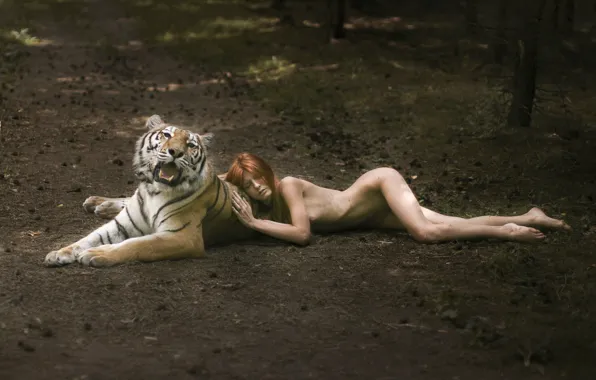 Tiger, redhead, nude
