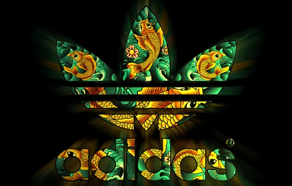 Collage, Wallpaper, fish, logo, emblem, Adidas, adidas