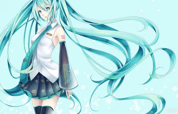 Look, girl, skirt, tie, blouse, is, vocaloid, hatsune miku