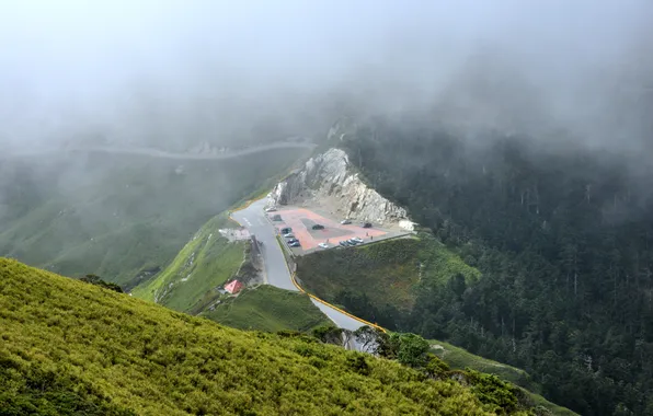 Picture road, clouds, mountains, machine, nature, mountain road