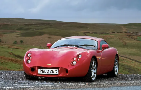 Picture red, supercar, roadside, tvr t440