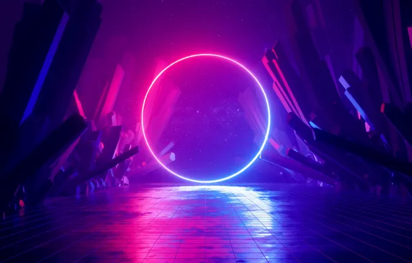Space, reflection, graphics, photoshop, glow, neon, circumference