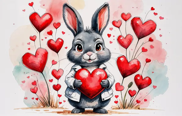 Holiday, heart, hare, heart, rabbit, hearts, heart, Valentine's Day