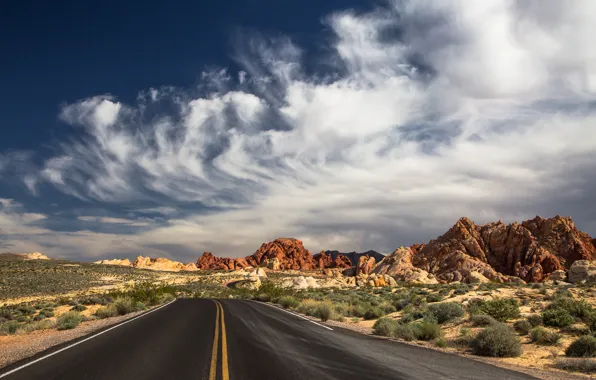 Road, nature, desert, North Las Vegas, the Valley of Fire, State Park