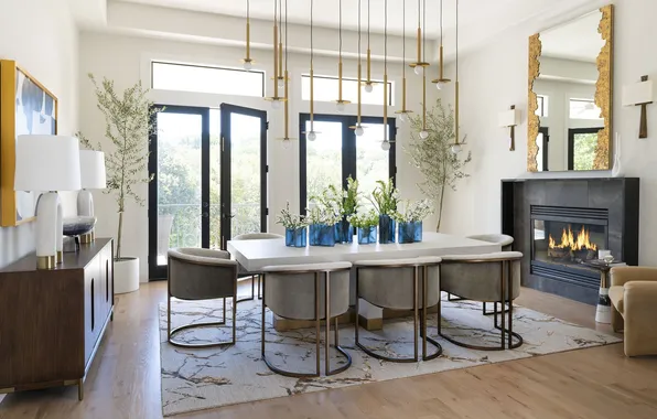 Style, room, Villa, interior, fireplace, dining room, dining, Italian design