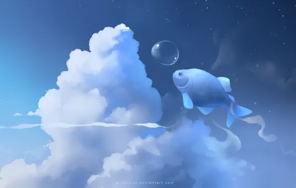 Picture clouds, blue, fish, bubble, apofiss
