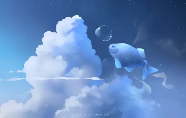 Clouds, blue, fish, bubble, apofiss