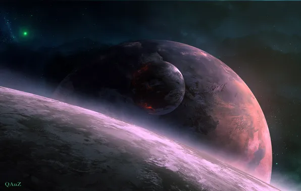 Space, stars, planet, satellite, art, QAuZ