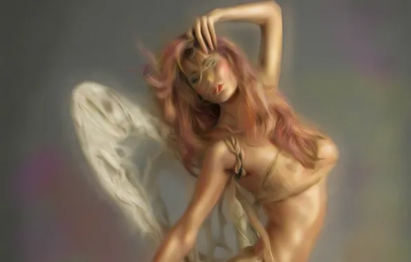 Girl, face, pose, hair, body, wings, angel, hands