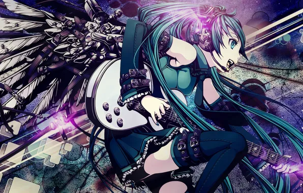 Picture girl, guitar, wings