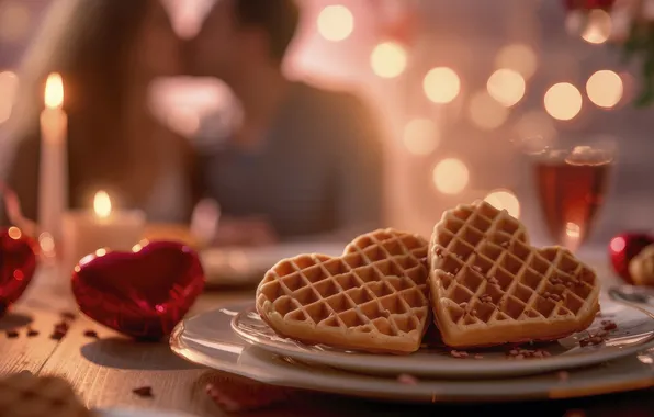 Love, table, holiday, heart, kiss, heart, pair, hearts